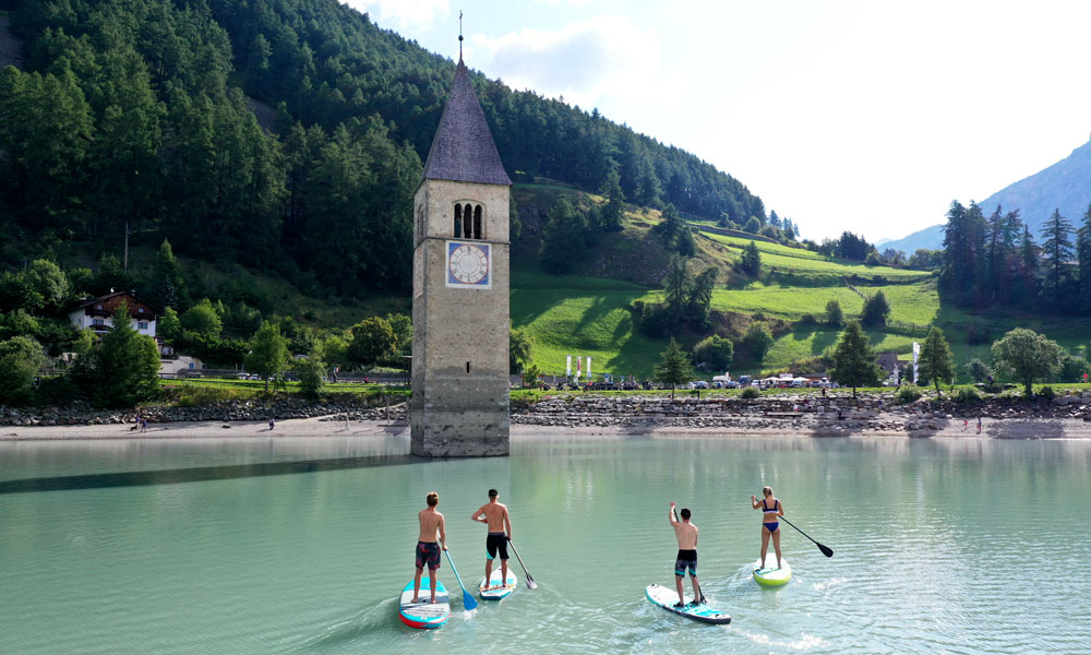 SUP auf dem Reschensee