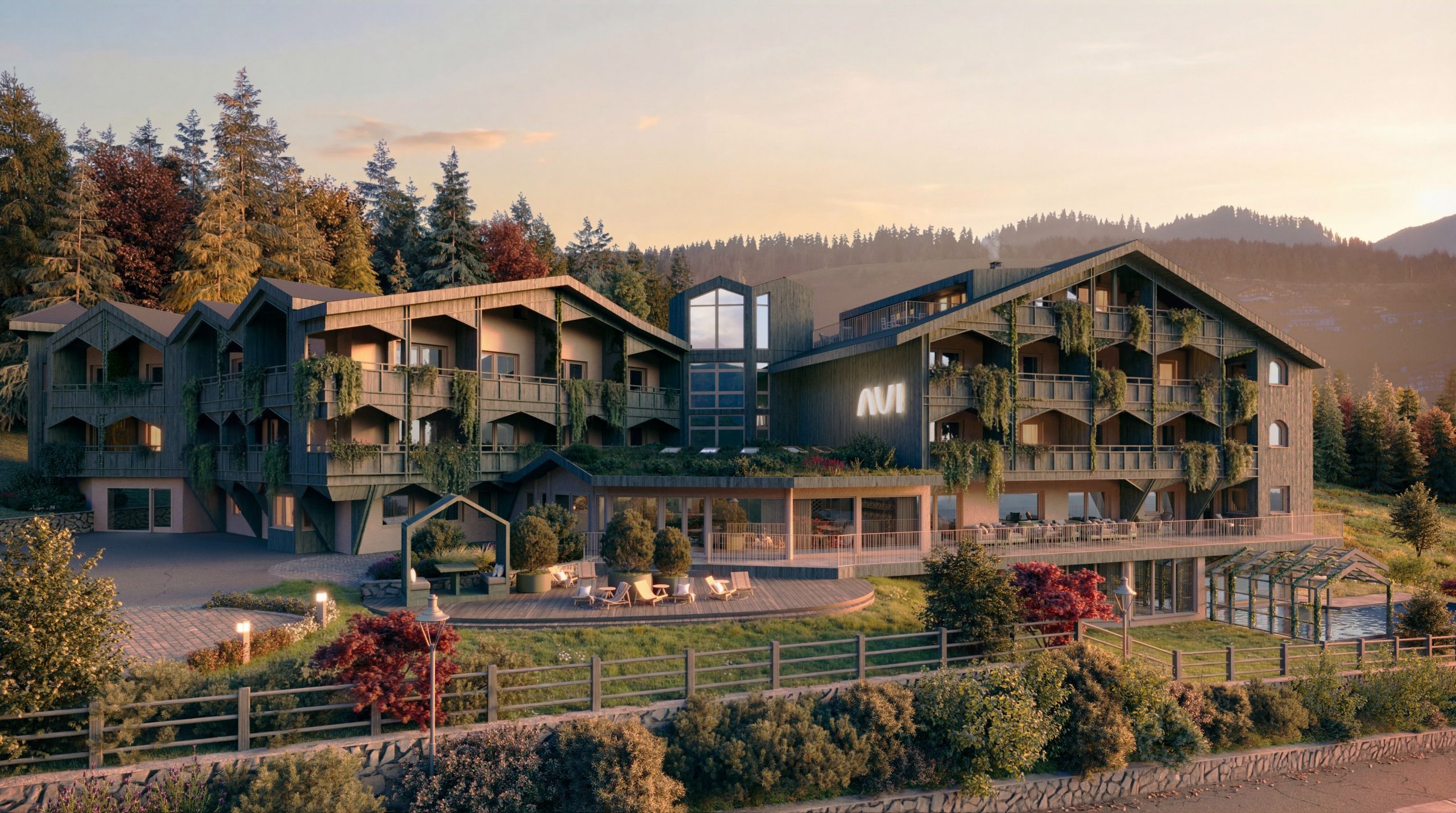 Das Hotel AUI zeigt sich von außen Aussenansicht. Designhotel AUI in Meransen Südtirol. ©Hotel AUI