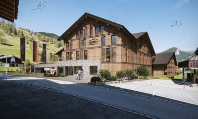 Visualisierung des neuen Gorfion Familienhotel Liechtenstein im Sommer ©Gorfion Familienhotel Liechtenstein